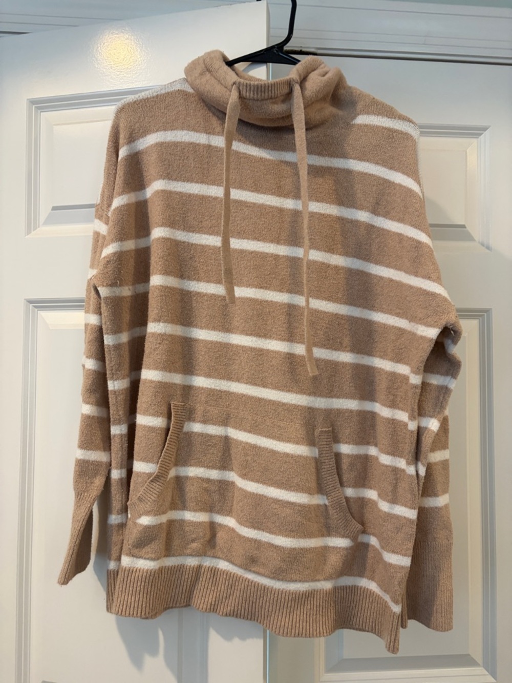 Cozy Beige & White Striped Pullover Sweater
